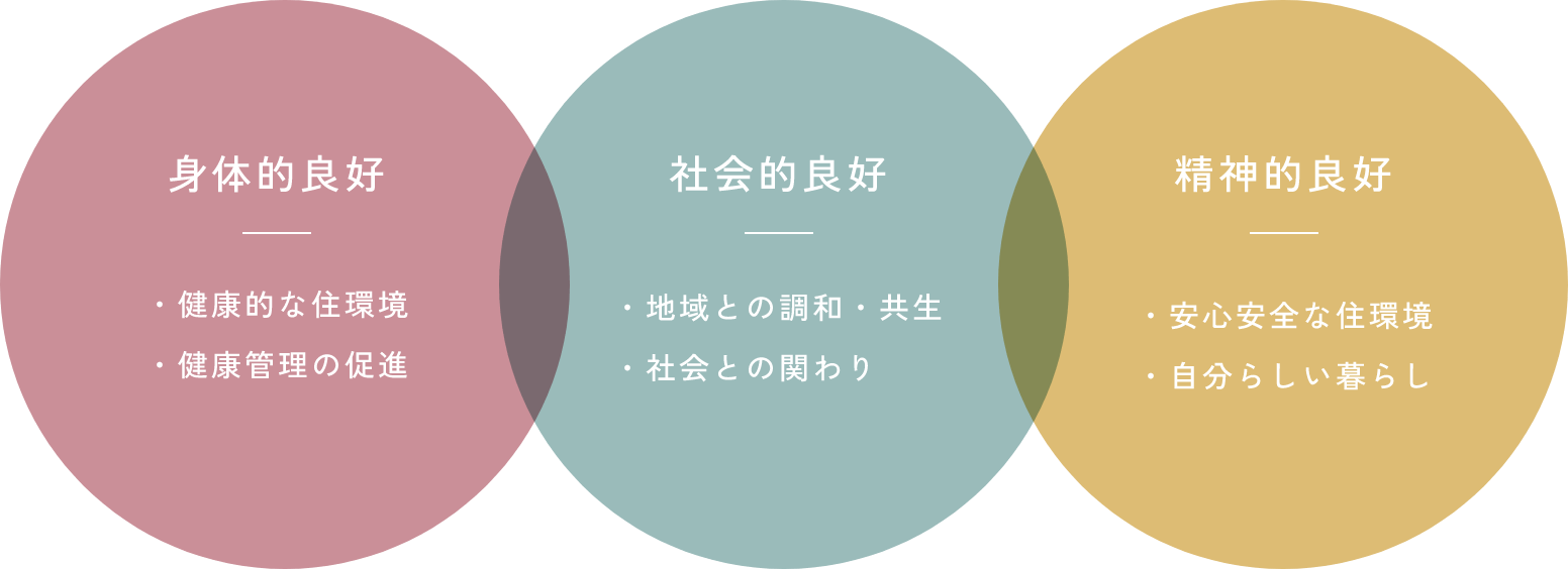 「身体的良好」「社会的良好」「精神的良好」３つの方向性の図